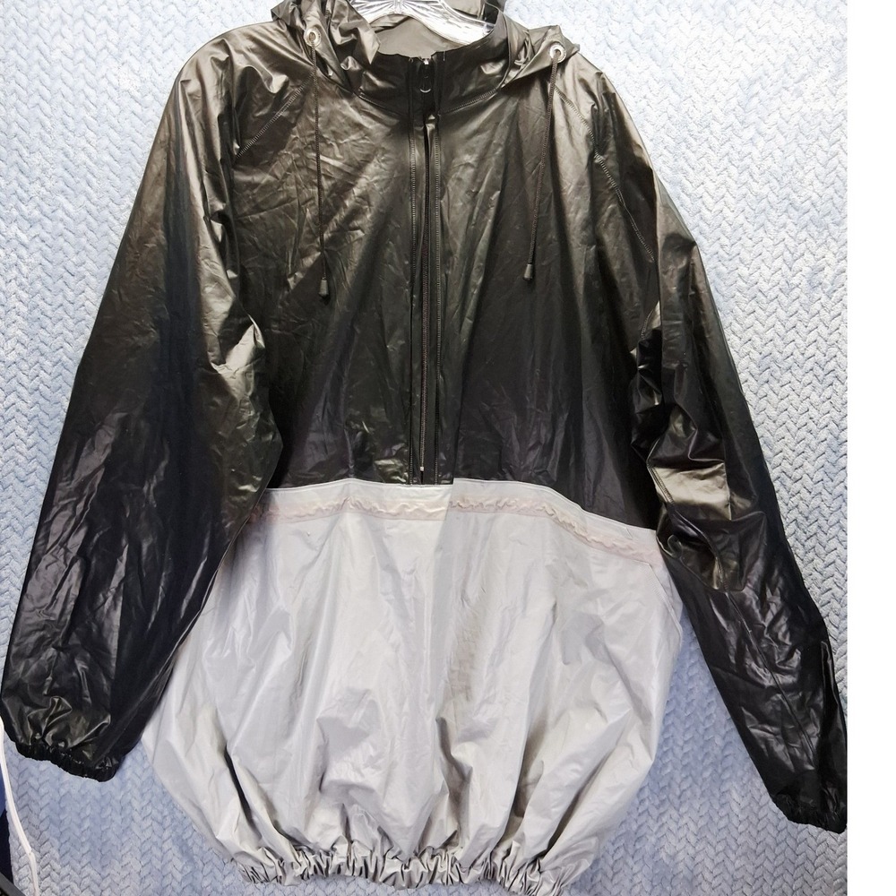 Golds Gym Sauna Suit Top Black Silver Hooded Half Zip Jacket Mens XL 2XL